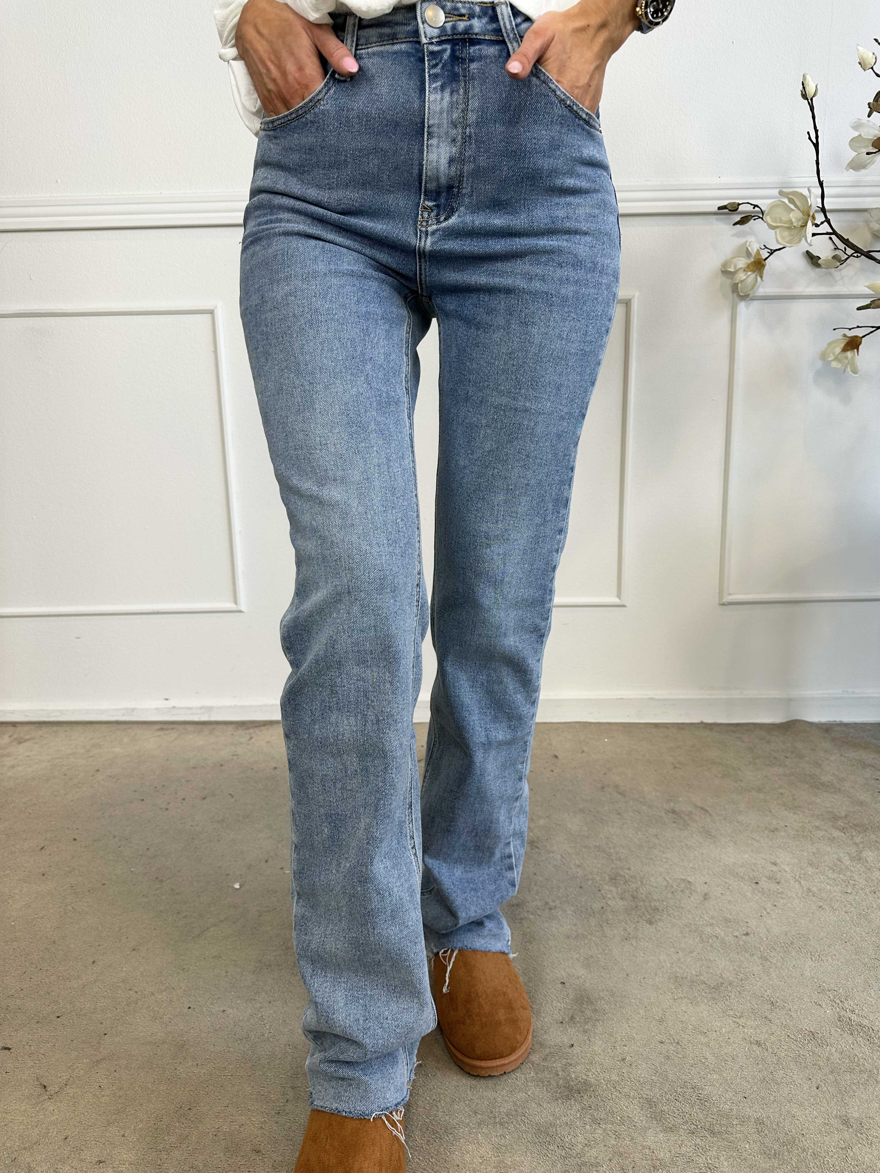 Simona - Højtaljede ekstra lange jeans med stræk